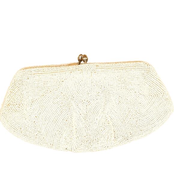 Walborg Vintage Cream Beaded Clutch Evening Handbag Small - Picture 1 of 6